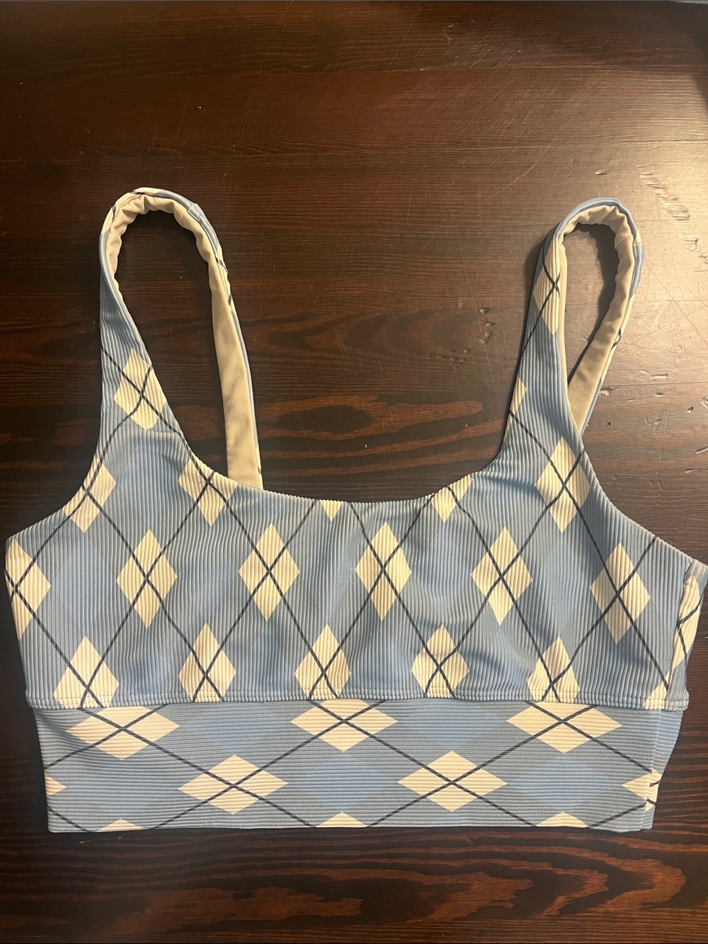 Beach Riot Blue and Cream Argyle Ribbed Sports Bralette